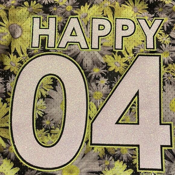 Justice Girls Mesh Jersey Tee Sz 7 Glitter HAPPY 04 Daisies Floral Shirt - Picture 3 of 7